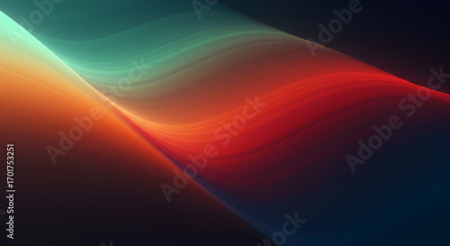 Abstract flowing wave of red and green gradient light.