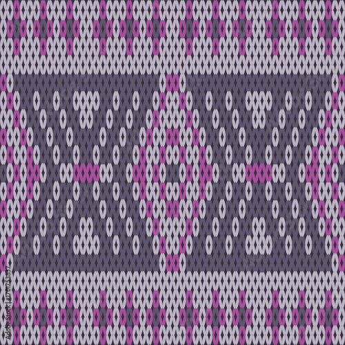 Colorful knitted patterns feature geometric and floral motifs with symmetrical, repeating designs, showcasing vibrant cultural textile art in detailed cross-stitch styles.