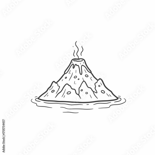 Simple illustration of a volcano erupting, with lava flowing and smoke rising from the crater.