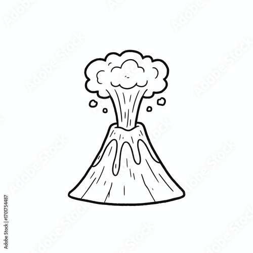 Cartoon illustration of an erupting volcano, showing lava and steam.