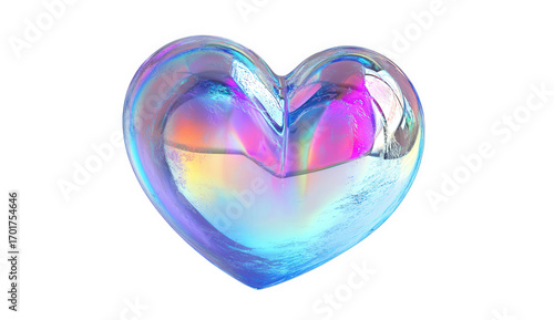 Holographic iridescent heart isolated on transparent background