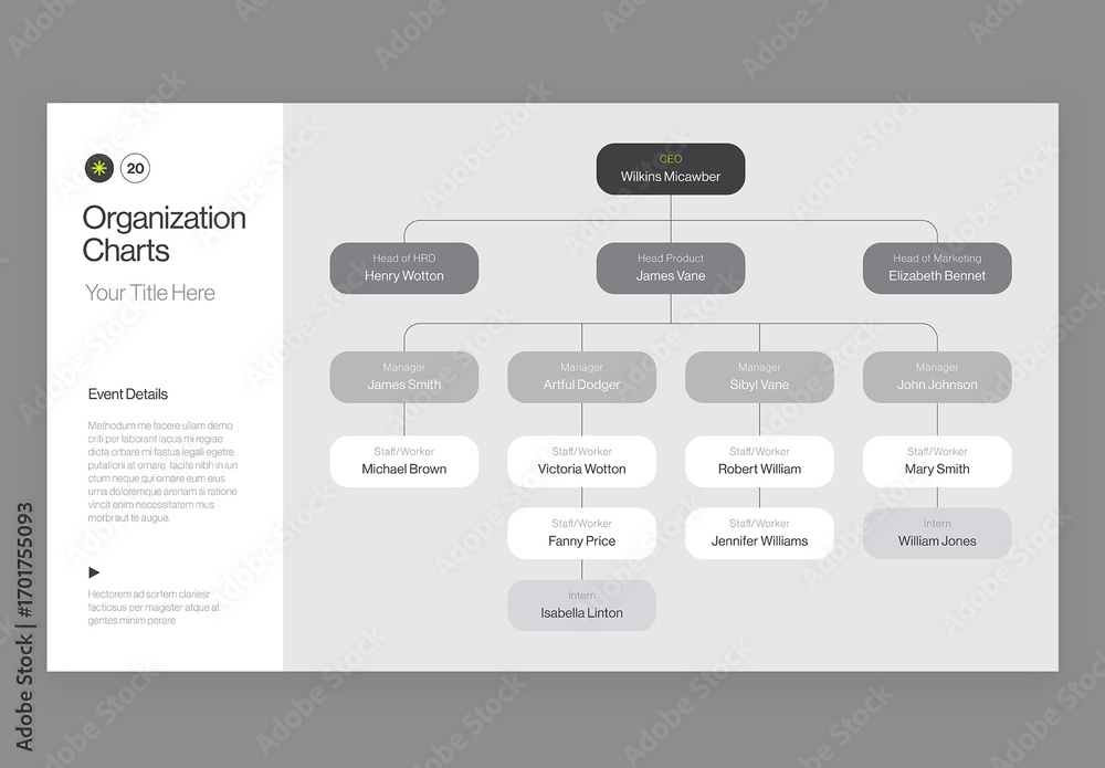 Organizational Chart Infographic Template in Modern Minimal Style Stock ...
