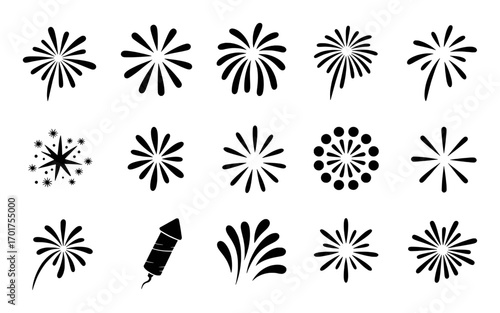 Collection of Black and White Firework and Sparkler Icons