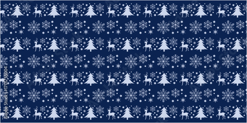 Wallpaper Mural Winter holiday and Christmas decoration pattern. Christmas trees, snow flakes and reindeers decoration illustration. Vector illustration. Torontodigital.ca