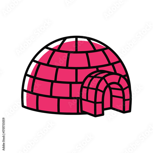 flat vector Pink igloo icon with black outline