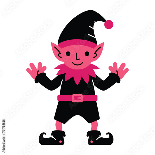 flat vector Cute cartoon elf with pink accents smiles joyfully