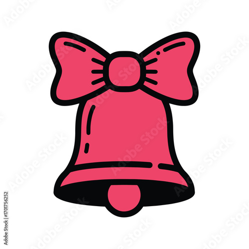 flat vector Festive pink bell with bow, holiday celebration icon