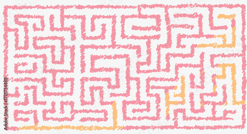 Abstract pink maze with visible solution path in light yellow design