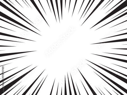 Manga comic explosion, motion or movement effect, vector background. Manga anime cartoon radial speed lines and abstract pattern for comic book burst, flash ray or explode bang action	