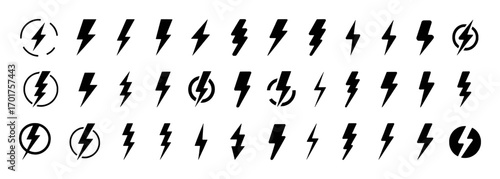 Collection of Black Lightning Bolt Icons and Symbols