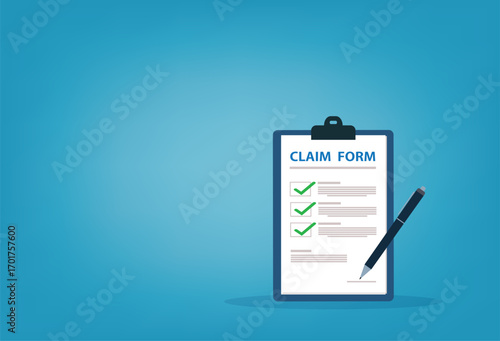 Clipboard claim form. Online claim form. Vector illustration 