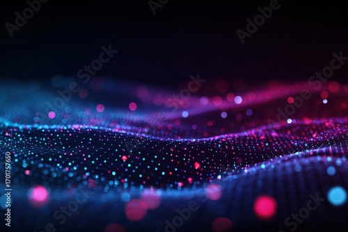 Abstract Digital Waveform with Glowing Particles, Technology Background for Data Visualization and Futuristic Designs