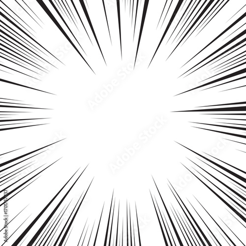 Manga comic explosion, motion or movement effect, vector background. Manga anime cartoon radial speed lines and abstract pattern for comic book burst, flash ray or explode bang action	
