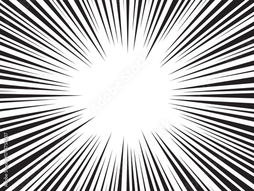 Manga comic explosion, motion or movement effect, vector background. Manga anime cartoon radial speed lines and abstract pattern for comic book burst, flash ray or explode bang action	