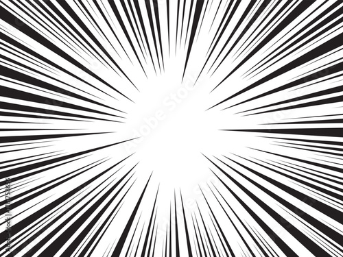 Manga comic explosion, motion or movement effect, vector background. Manga anime cartoon radial speed lines and abstract pattern for comic book burst, flash ray or explode bang action	