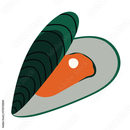 Mussel 2 cute on a White background, vector illustration.