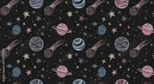 Cosmic Dreams: Seamless Pattern with Planets, Comets, and Stars for Creative Designs
