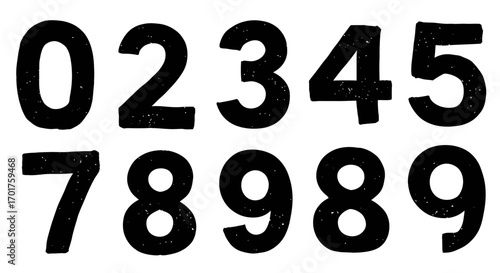 Grunge textured numbers from zero to nine, artistic and worn typography