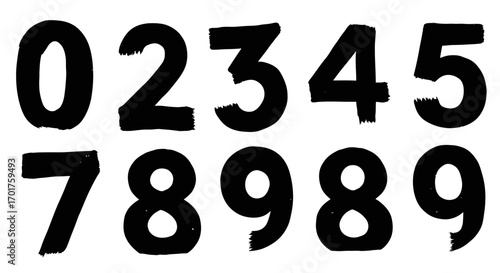 Hand-drawn grunge number set, artistic vector typeface for creative design projects