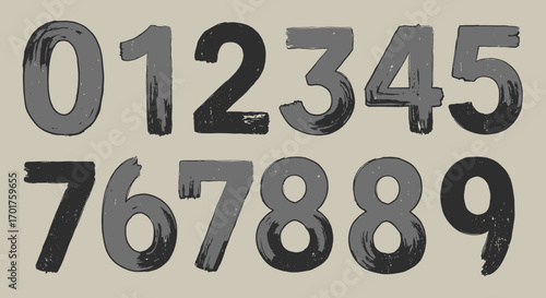 Hand-Drawn Textured Numbers Set: Grunge Style Numeric Characters for Creative Design