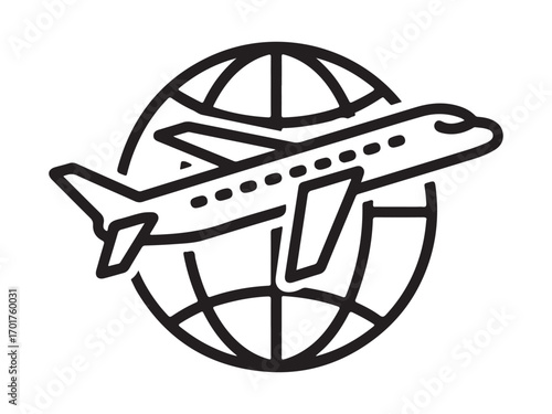Global Travel Icon: Airplane Above Earth