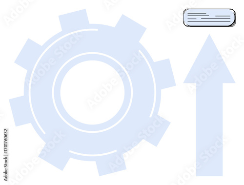Large gear, arrow pointing upward, and air conditioner frame themes of progress, technology, and operational efficiency. Ideal for innovation, development, industry, process cooling sustainability