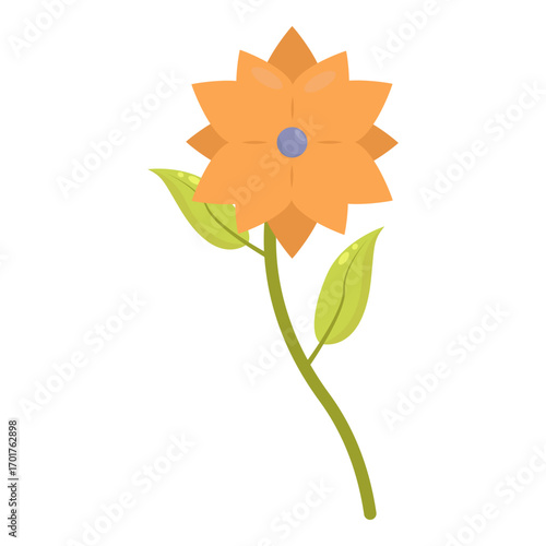 Vibrant orange flower with green leaves on a white background, perfect for nature-themed designs