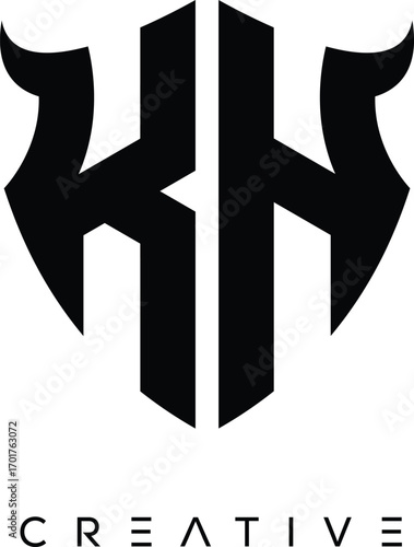 Fotografie KH Shield Monogram Logo with Bull Horn – Bold Emblem Symbol for Security, Protec