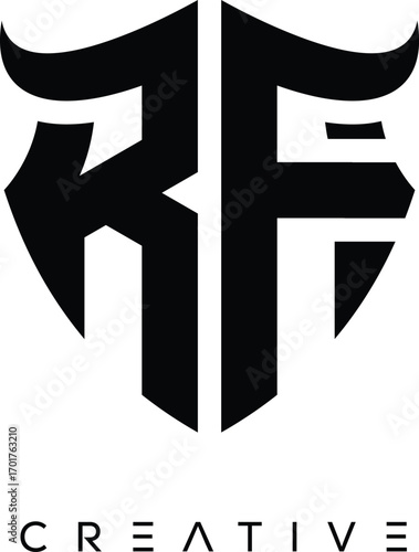 Fototapeta RF Shield Monogram Logo with Bull Horn – Bold Emblem Symbol for Security, Protec