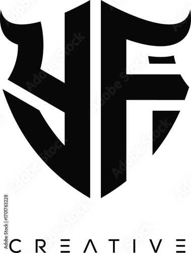 Obraz na plátně YF Shield Monogram Logo with Bull Horn – Bold Emblem Symbol for Security, Protec