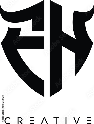 Fototapeta FH Shield Monogram Logo with Bull Horn – Bold Emblem Symbol for Security, Protec