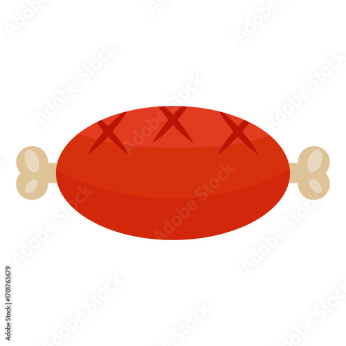 Vibrant cartoon-style illustration of a red sausage with decorative elements