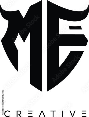 Fototapeta ME Shield Monogram Logo with Bull Horn – Bold Emblem Symbol for Security, Protec