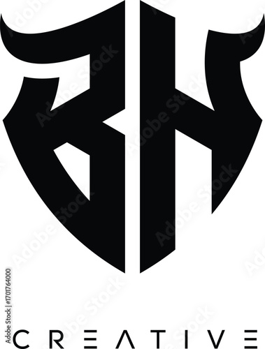 Fotografie BH Shield Monogram Logo with Bull Horn – Bold Emblem Symbol for Security, Protec