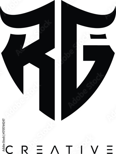 Fototapeta RG Shield Monogram Logo with Bull Horn – Bold Emblem Symbol for Security, Protec