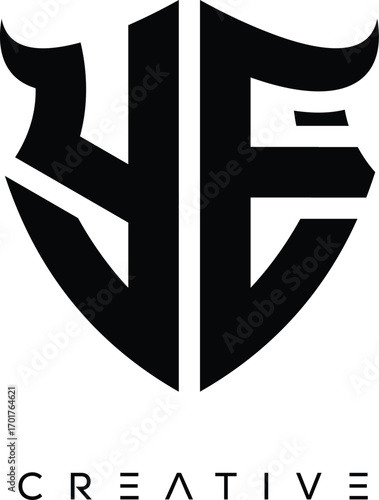 Fototapeta YE Shield Monogram Logo with Bull Horn – Bold Emblem Symbol for Security, Protec