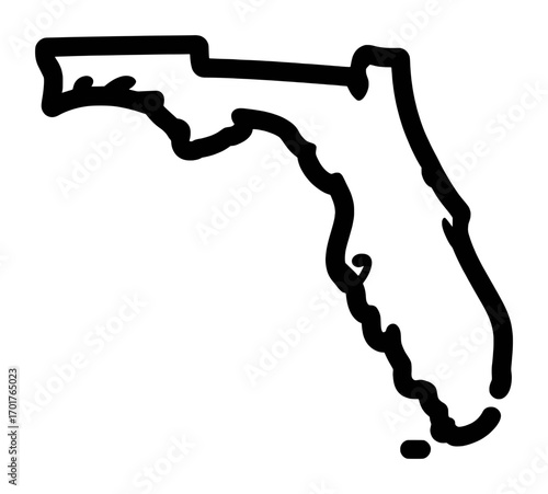 Simple Black Outline Map of Florida State