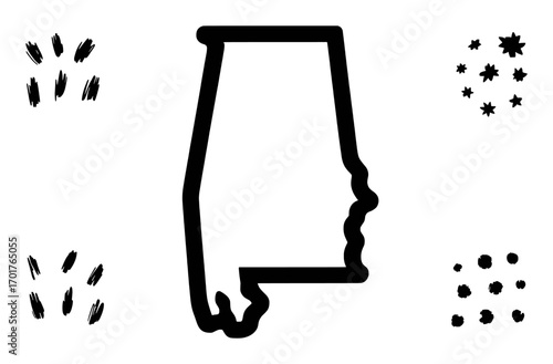 Simple Outline of Alabama State with Abstract Brush Strokes