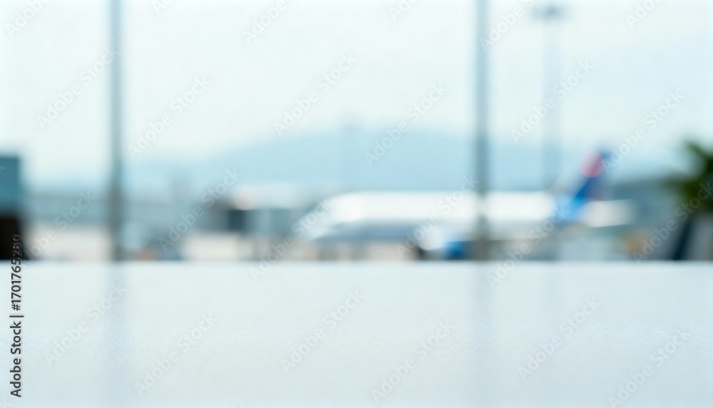 Obraz premium Abstract Airport Background with Out-of-Focus Airplane and Clear Surface for Product Placement or Text