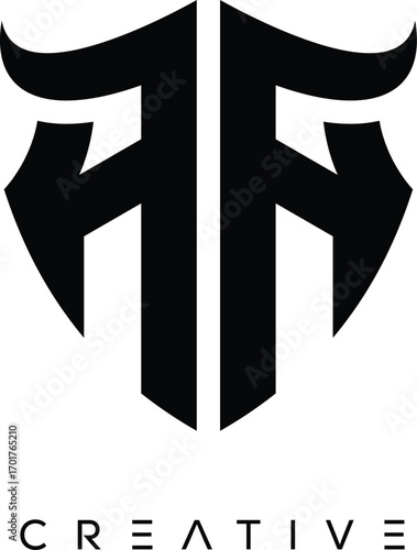 Fototapeta AA Shield Monogram Logo with Bull Horn – Bold Emblem Symbol for Security, Protec