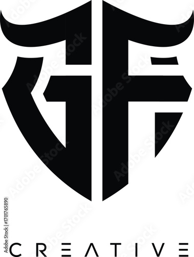 Obraz na plátně GF Shield Monogram Logo with Bull Horn – Bold Emblem Symbol for Security, Protec
