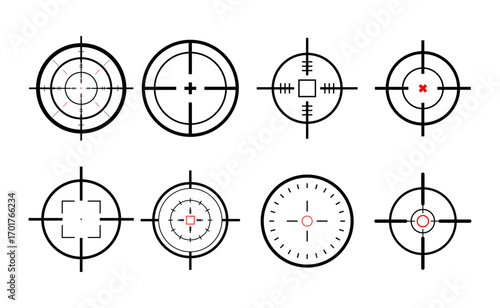 Crosshair unique and different set for accurate shooting, target, and aiming measurement vector collection.