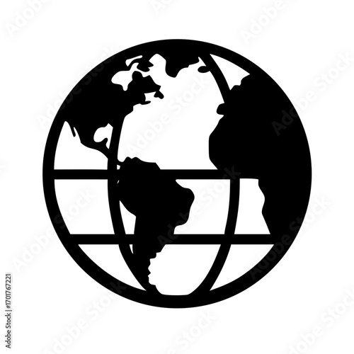 World globe with map black fill icon design .
