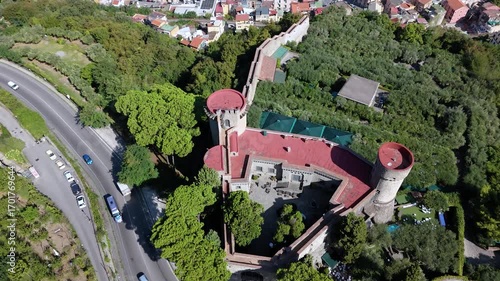 Aerial drone video of the medieval castle of Castellammare di Stabia, a historic fortress overlooking the Gulf of Naples. Italy.