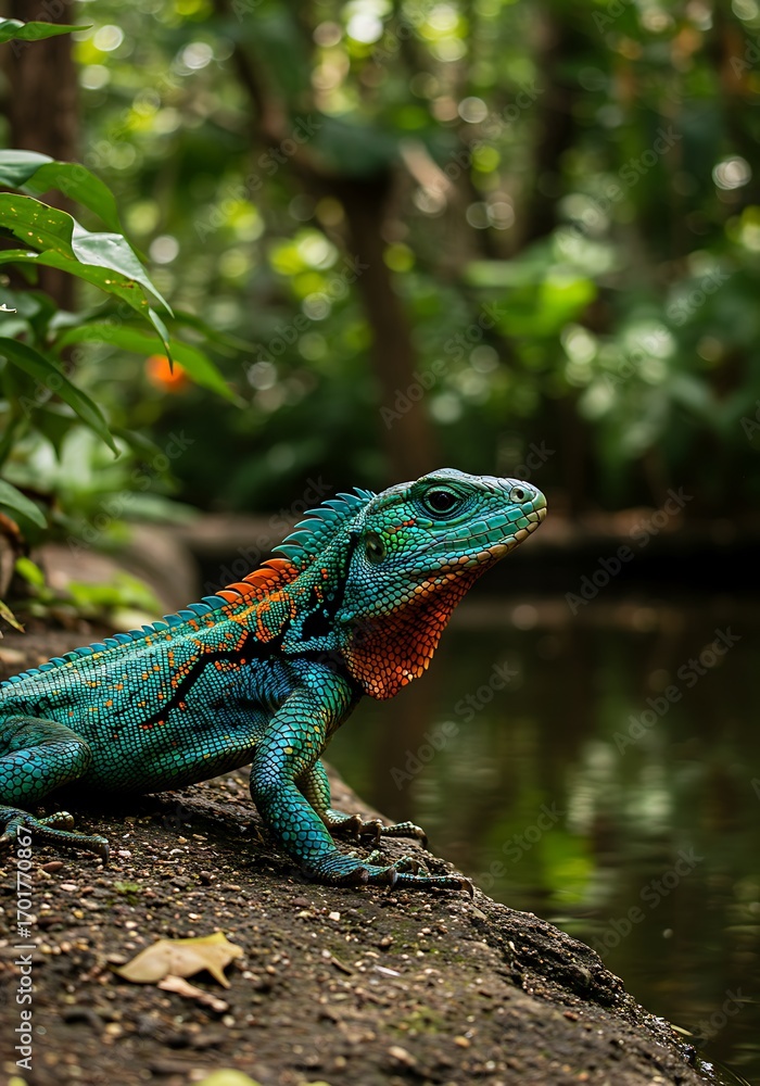 Fototapeta premium Emerald Jewel: Rainforest Reptile Portrait