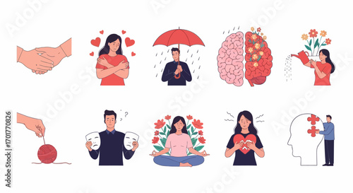 Mental Health Wellness and Self Care Vector Illustrations