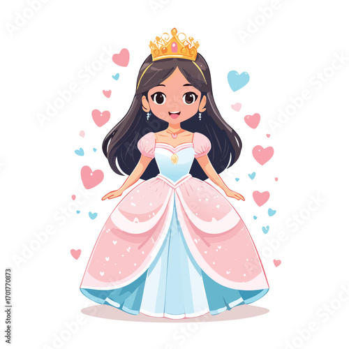 Beautiful Anime Princess Girl in Pink and Blue Fantasy Dress - AI Generated