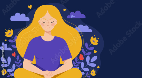 Peaceful Woman Meditating Mindfulness Yoga and Serenity Illustration