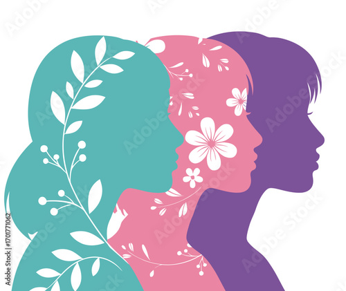 Three Women Silhouettes with Floral Design Mental Health Awareness Month 