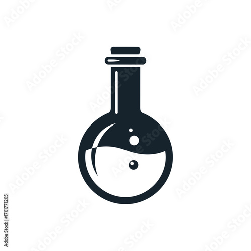 Vector art of black silhouette of a roundbottom laboratory flask with liquid inside